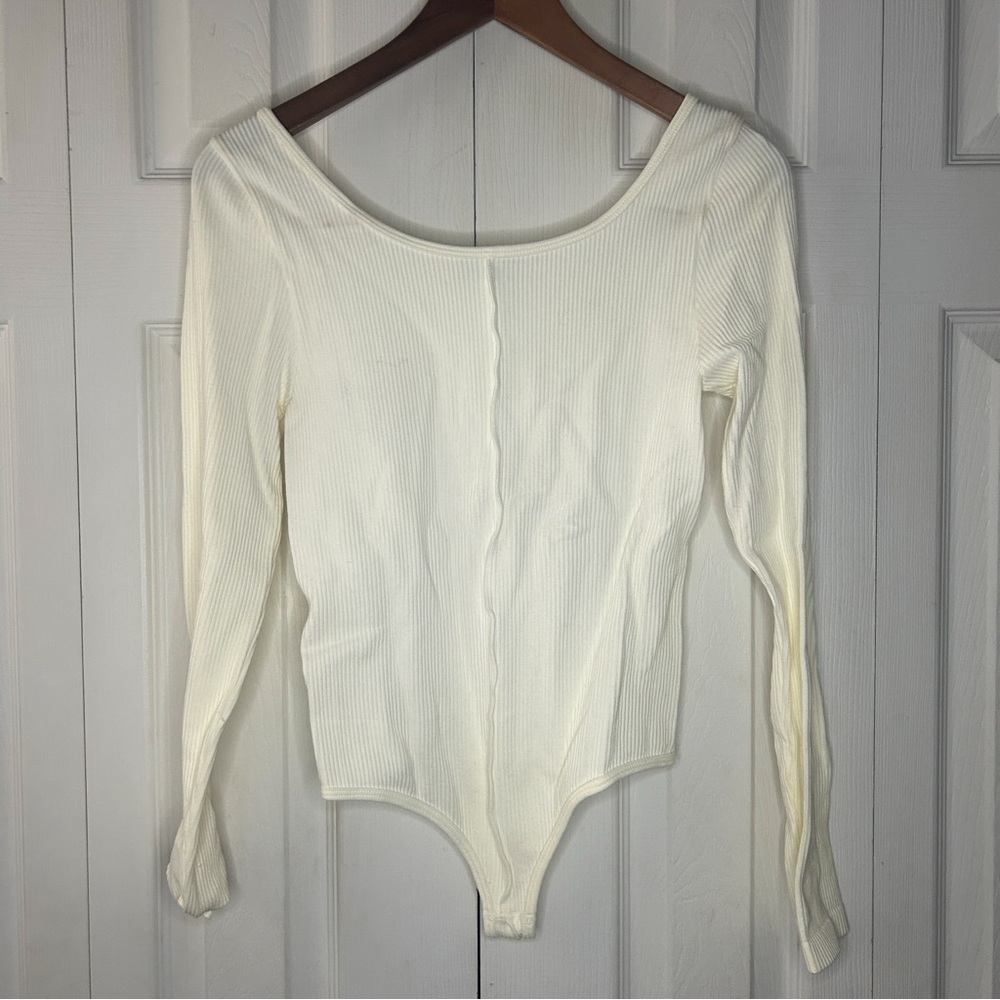 Cream Bodysuit Long Sleeve Off White Stradivarius Ribbed Bodysuit